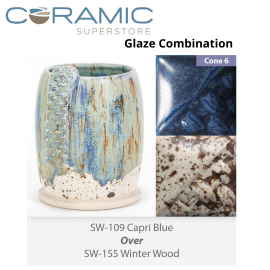 Capri Blue SW-109 over Winter Wood SW-155 Stoneware Combination Capri Blue SW-109 over Winter Wood SW-155 Stoneware Combination